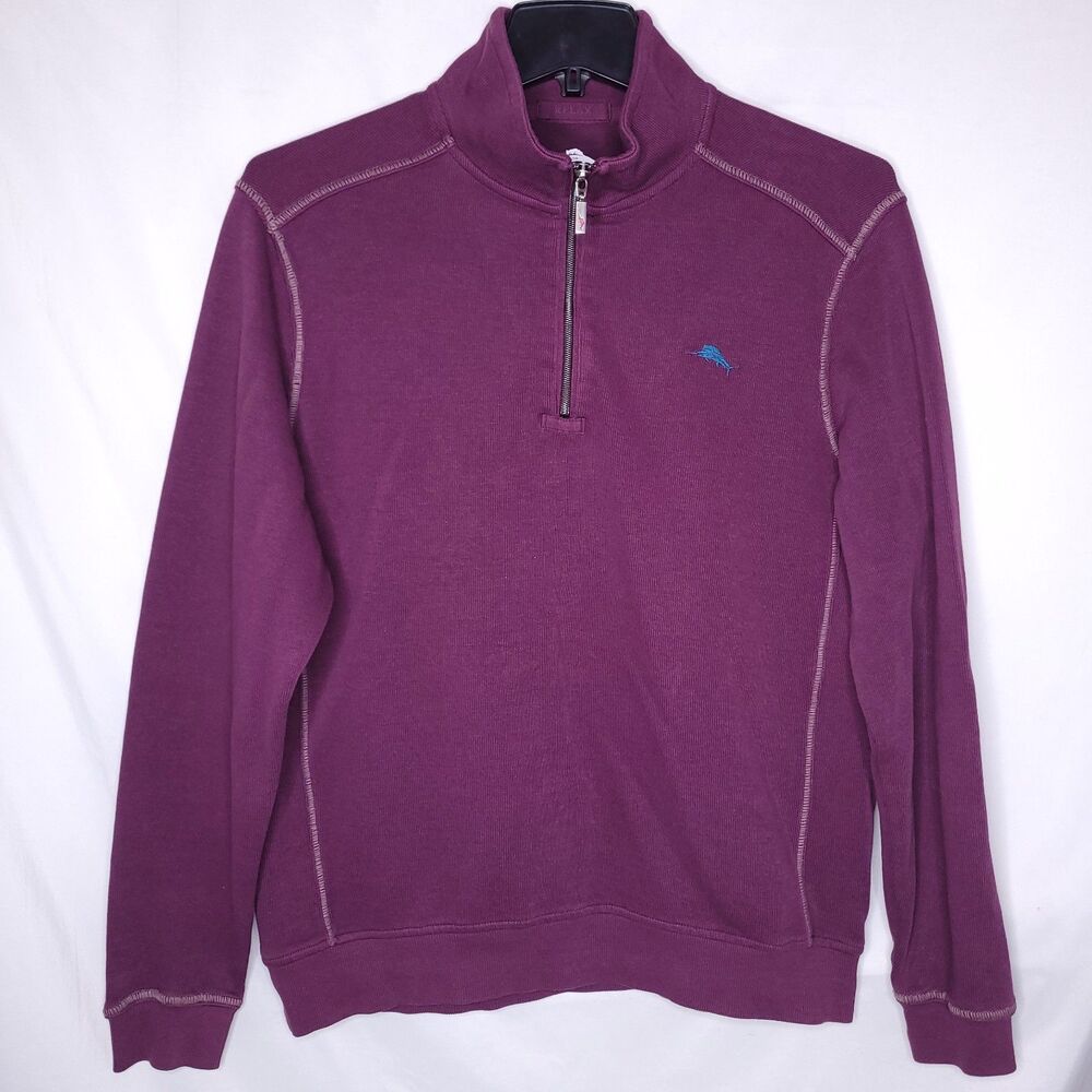 Tommy Bahama Sweater Mens Medium Purple 1/4 Zip Relax